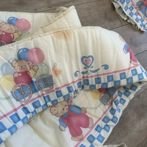 Vintage 90s Red Calliope Baby Bedding Complete Nursery SET Teddy Quilt & Accents